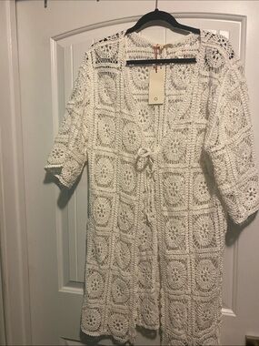 Solitaire White Crochet Midi top with Tie Front